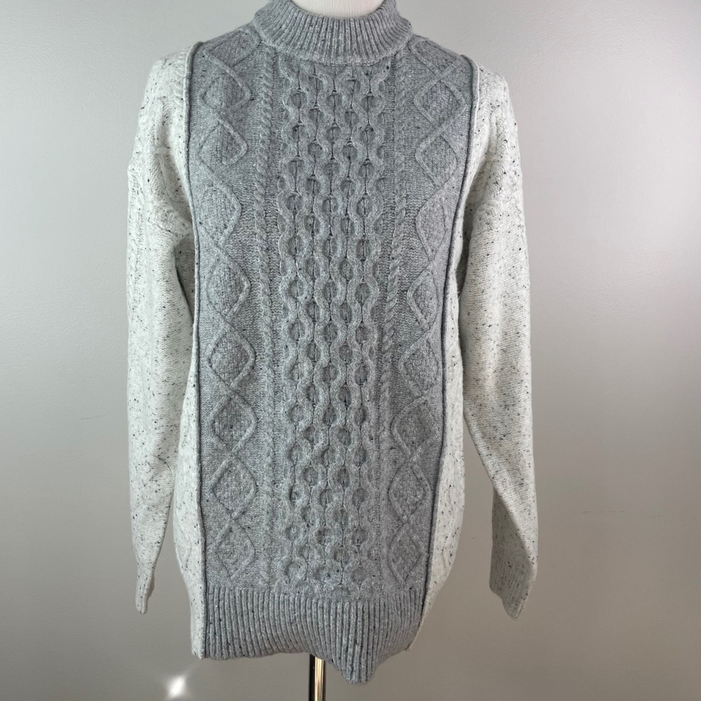 Universal Thread Grey Colorblock Cable Knit Mock Neck Sweater Womens XS